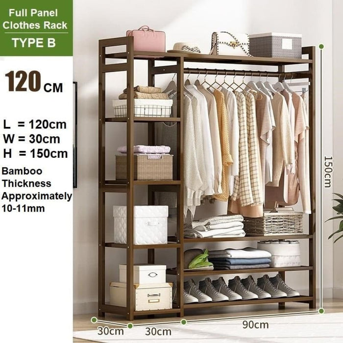 Bamboo Clothes Rack Garment Closet Storage Organizer