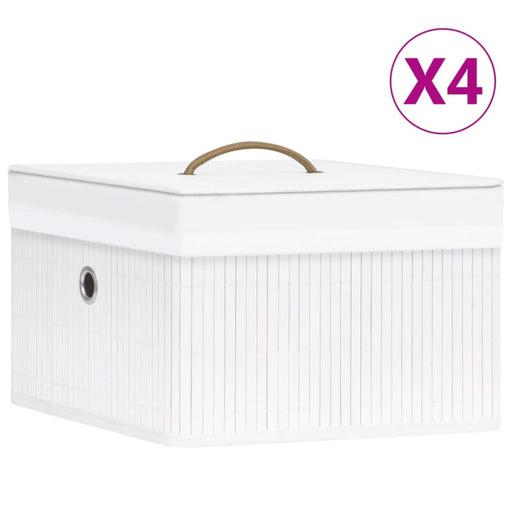 Bamboo Storage Boxes 4 Pcs White Txbill