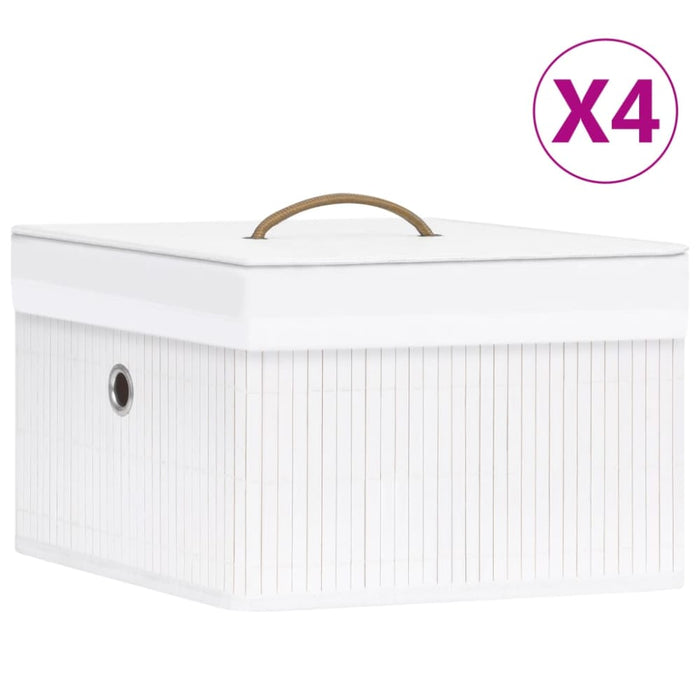 Bamboo Storage Boxes 4 Pcs White Txbill
