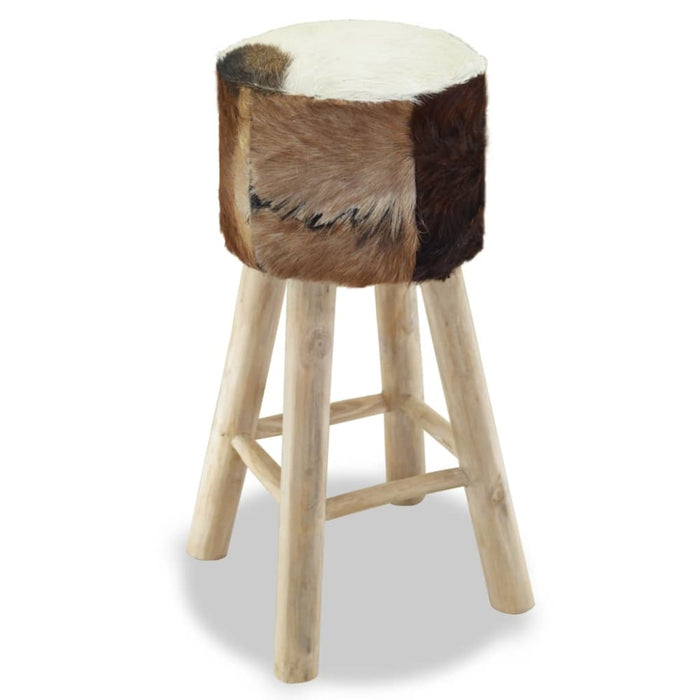 Bar Stool Real Leather And Solid Teak Wood Gl7445
