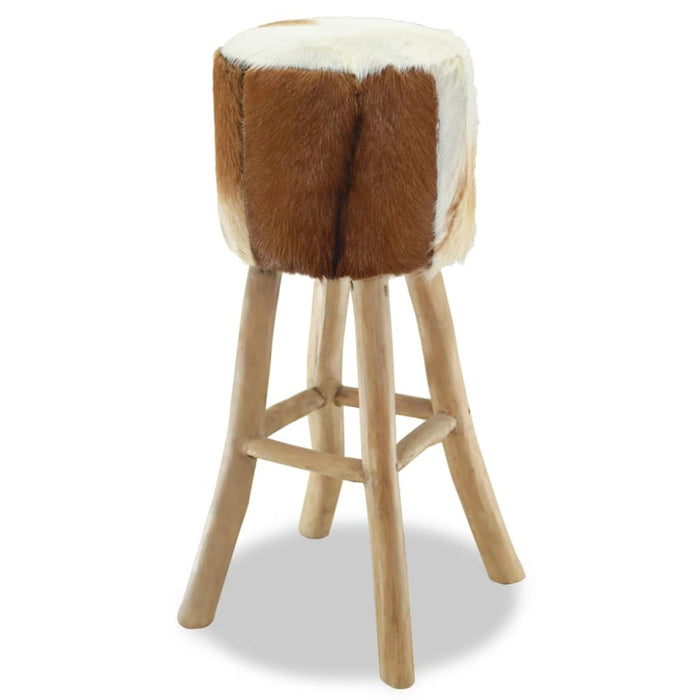 Bar Stool Real Leather And Solid Teak Wood Gl7445