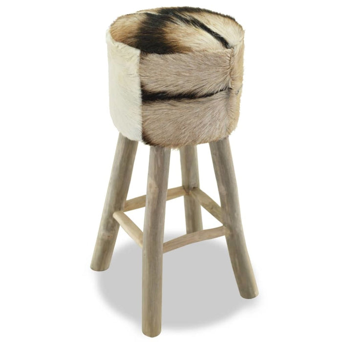 Bar Stool Real Leather And Solid Teak Wood Gl7445
