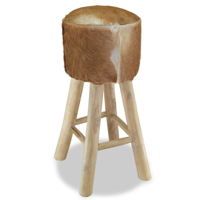 Bar Stool Real Leather And Solid Teak Wood Gl7445