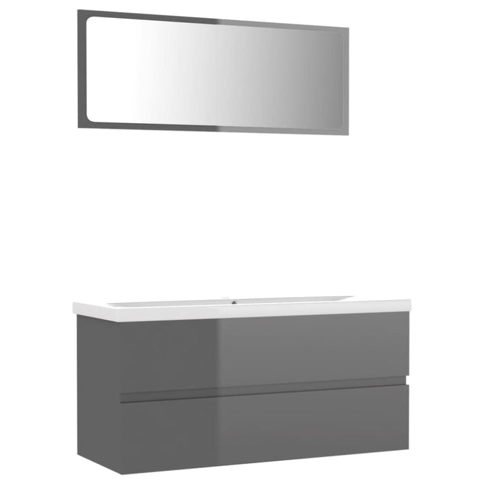 Bathroom Furniture Set Glossy Look Grey Chipboard Tbiolxb