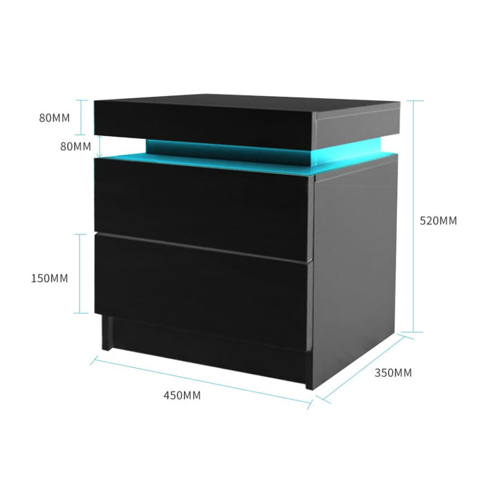 Bedside Tables Drawers Rgb Led Side Table High Gloss