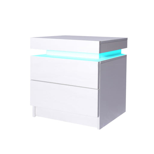 Bedside Tables Drawers Rgb Led Storage Cabinet High Gloss