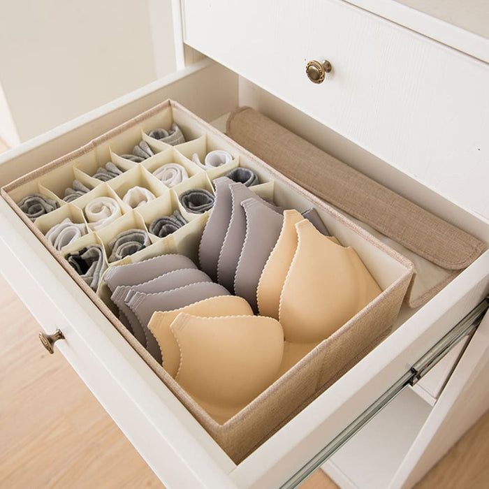2x Beige Flip Top Underwear Storage Box Foldable Wardrobe