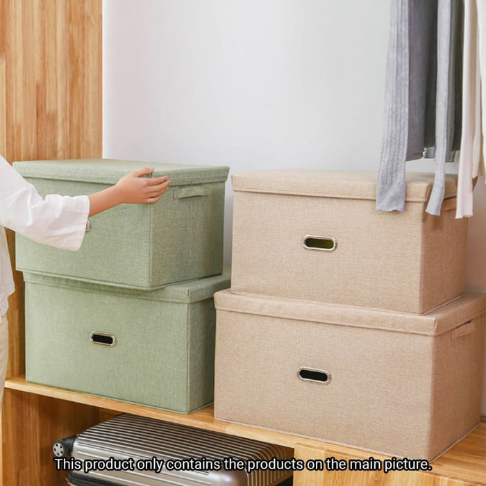 2x Beige Large Foldable Canvas Storage Box Cube Clothes
