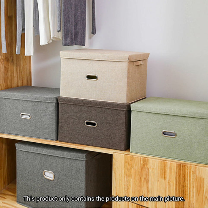 2x Beige Medium Foldable Canvas Storage Box Cube Clothes