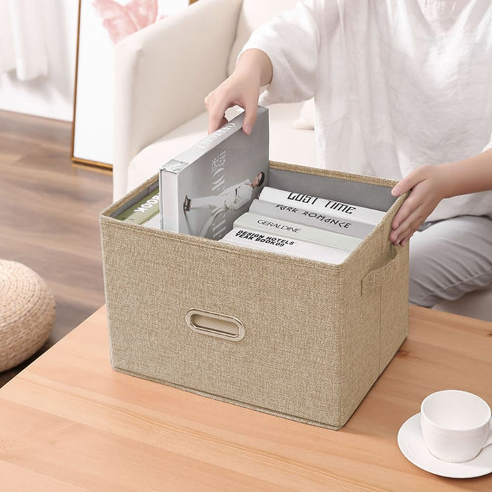 2x Beige Medium Foldable Canvas Storage Box Cube Clothes