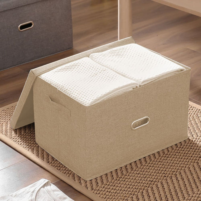 2x Beige Small Foldable Canvas Storage Box Cube Clothes