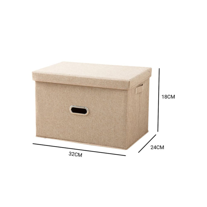 2x Beige Small Foldable Canvas Storage Box Cube Clothes