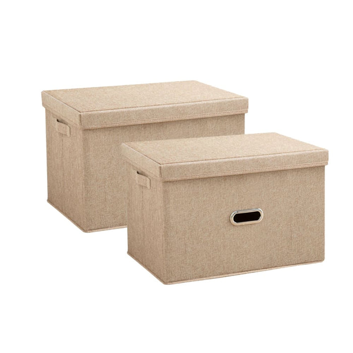 2x Beige Super Large Foldable Canvas Storage Box Cube