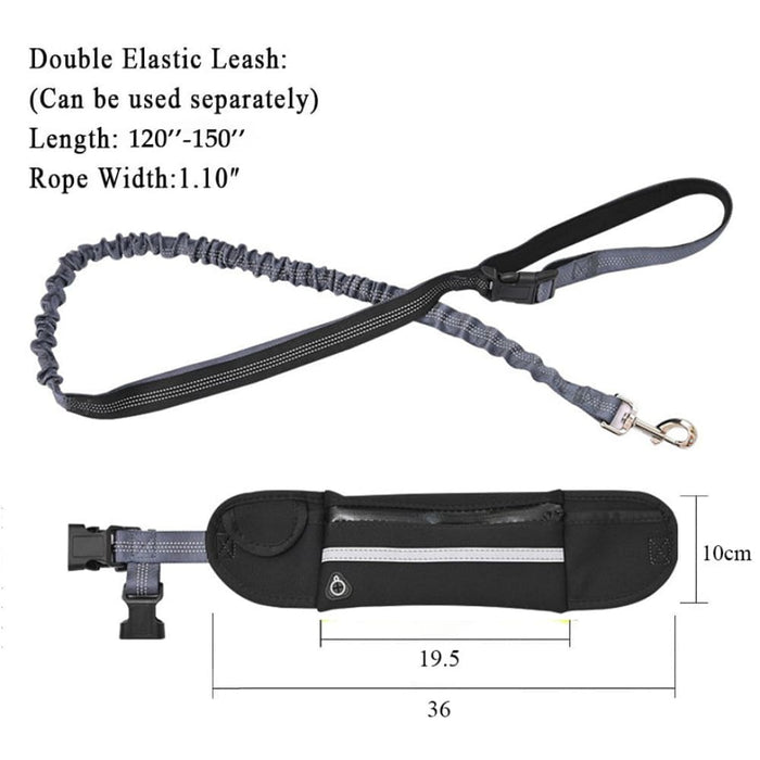 2x Black Adjustable Hands-free Pet Leash Bag Dog Lead