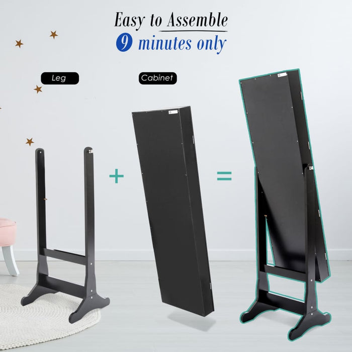 Black Mirror Jewellery Cabinet Lowe 146cm Organiser 2