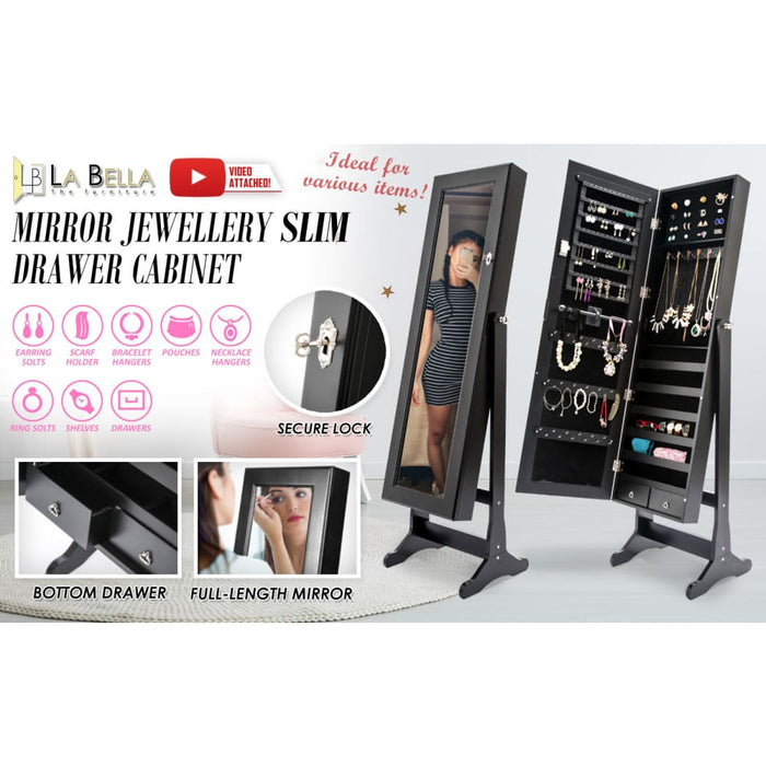 Black Mirror Jewellery Cabinet Lowe 146cm Organiser 2