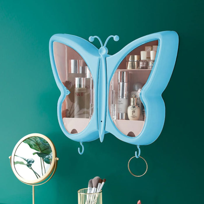 Blue Butterfly Shape Wall-mounted Makeup Organiser Dustproof