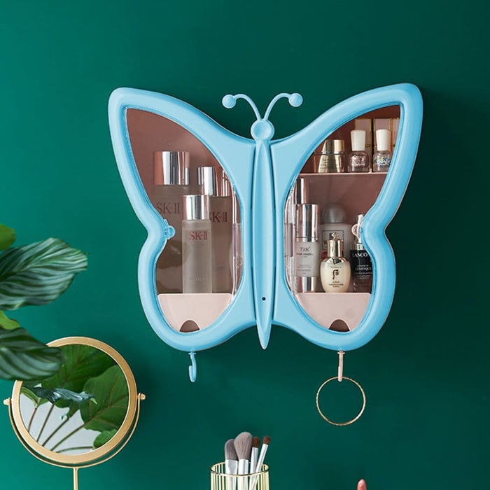 2x Blue Butterfly Shape Wall-mounted Makeup Organiser