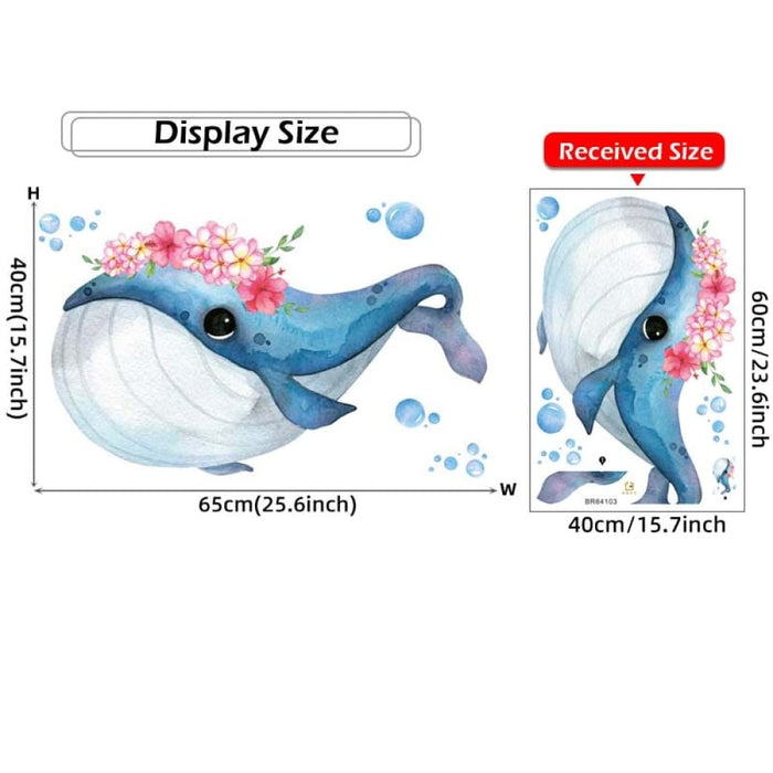 Blue Whale Fish with Underwater Seaweeds Wall Sticker