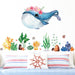 Blue Whale Fish with Underwater Seaweeds Wall Sticker