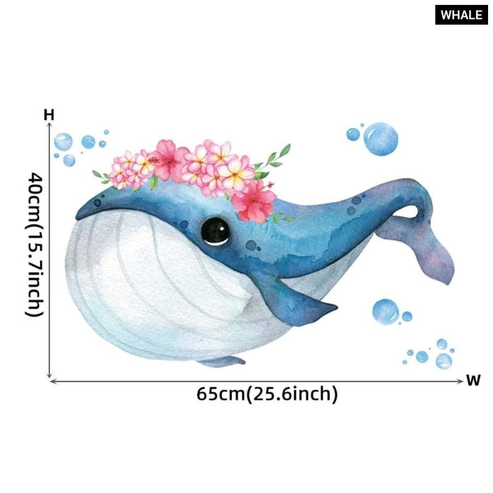 Blue Whale Fish with Underwater Seaweeds Wall Sticker