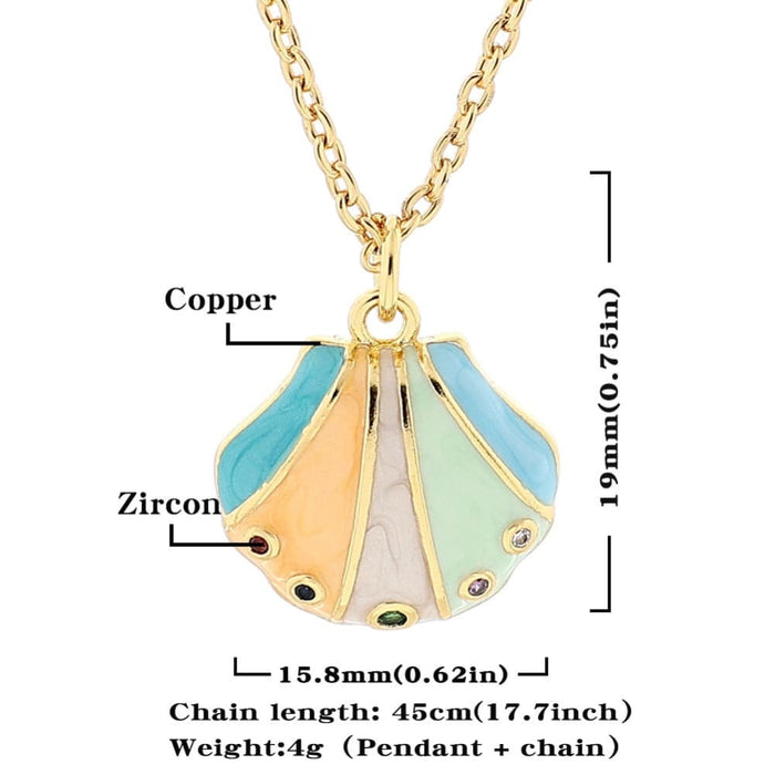 Boho Enamel Ccallop Shells Shape Pendant Necklaces Copper