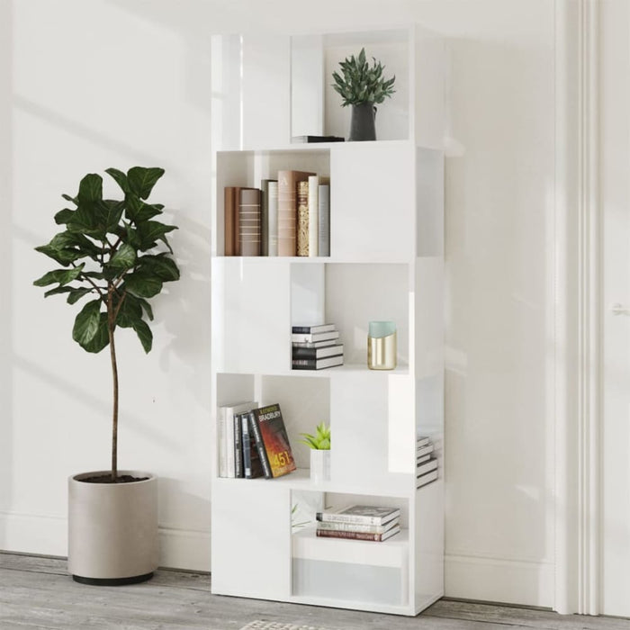Book Cabinet Room Divider Glossy Look White Nbkbkp