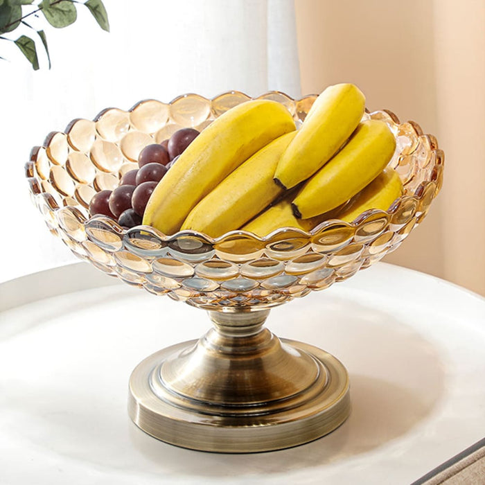 Bronze Pedestal Crystal Glass Fruit Bowl Candy Holder