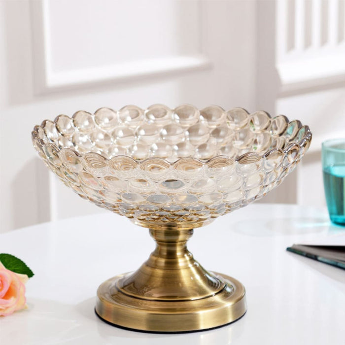Bronze Pedestal Crystal Glass Fruit Bowl Candy Holder