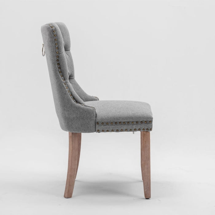 Button-tufted Upholstered Linen Fabric with Studs Trim