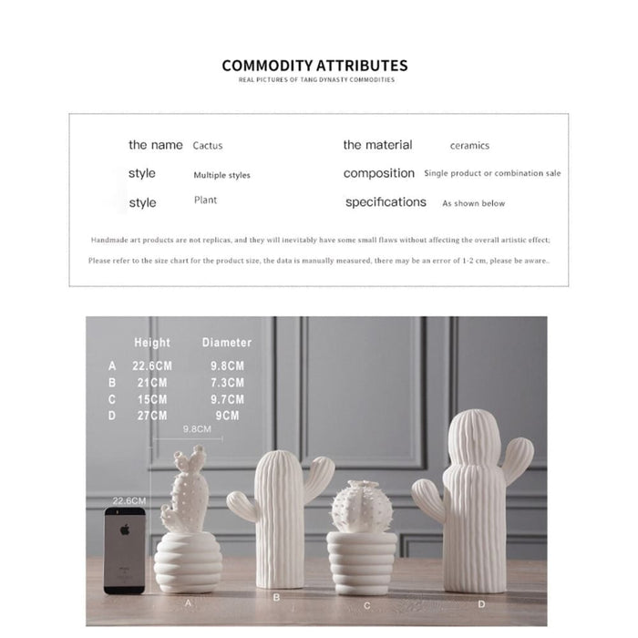 Cactus Figurines Home Decoration Ceramic Statue Office