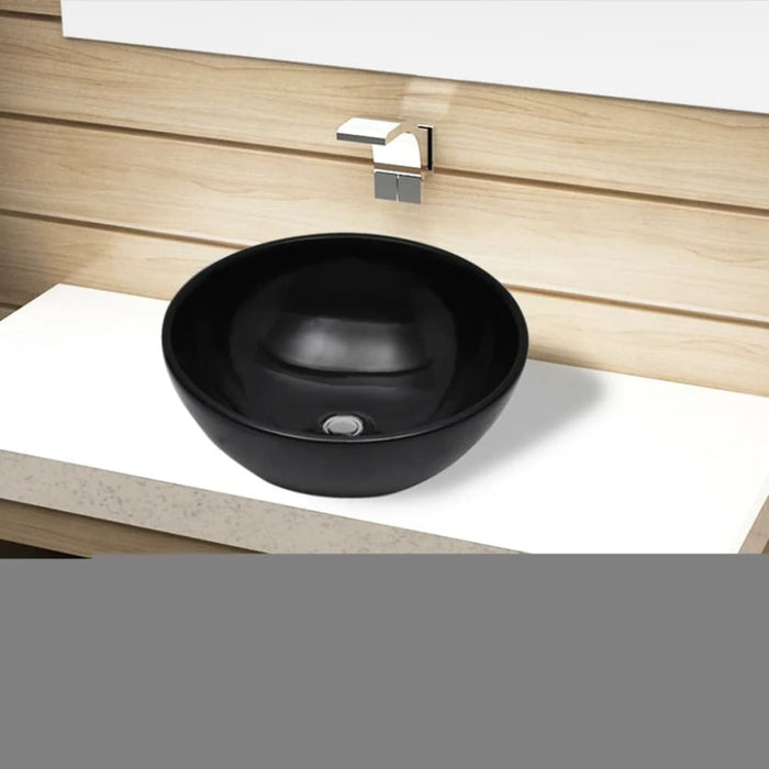 Ceramic Bathroom Sink Basin Black Round Oaokxk