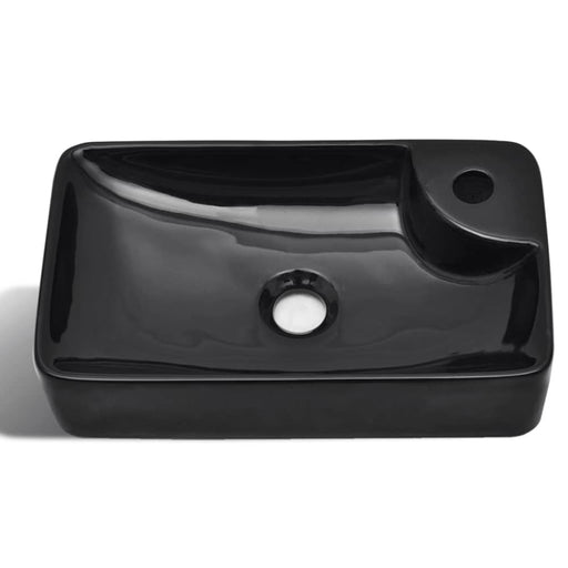 Ceramic Bathroom Sink Basin With Faucet Hole Black Oaoktp