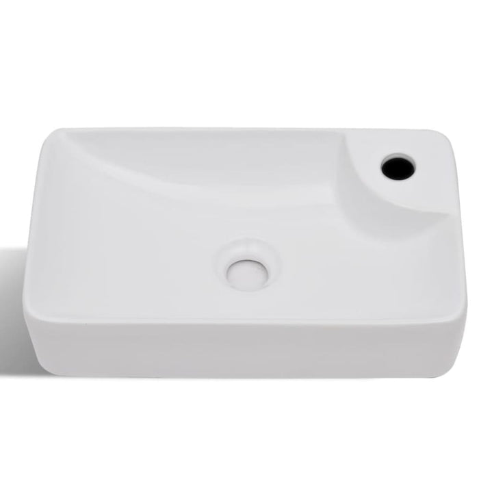Ceramic Bathroom Sink Basin with Faucet Hole White Oaokta