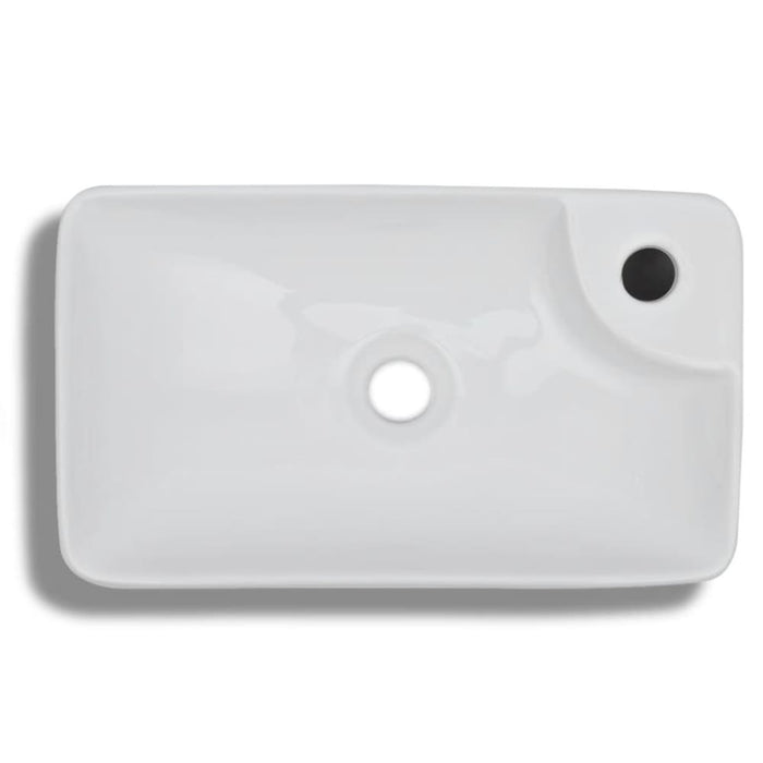 Ceramic Bathroom Sink Basin with Faucet Hole White Oaokta