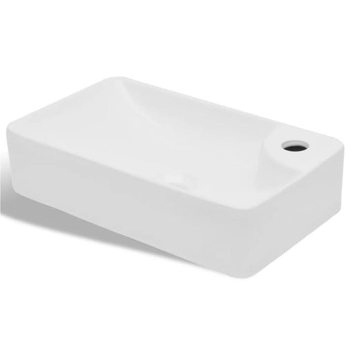 Ceramic Bathroom Sink Basin with Faucet Hole White Oaokta