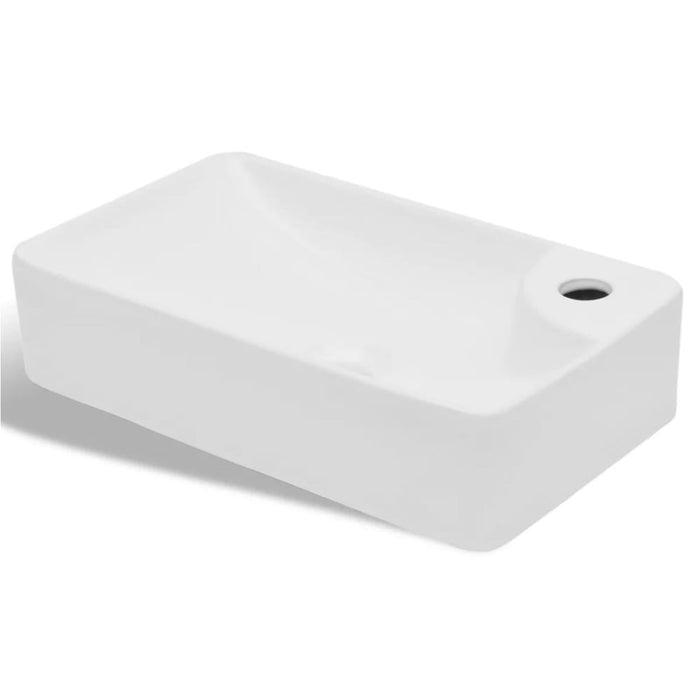 Ceramic Bathroom Sink Basin with Faucet Hole White Oaokta