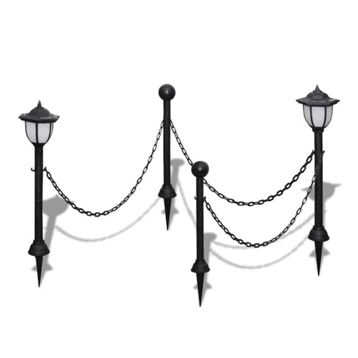 Chain Fence with Solar Lights Two Led Lamps Poles Abnln