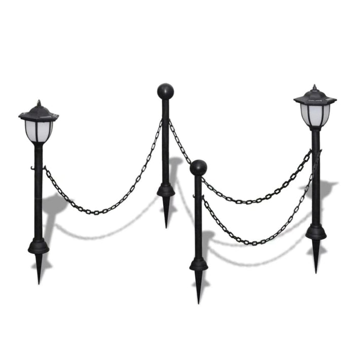 Chain Fence with Solar Lights Two Led Lamps Poles Abnln