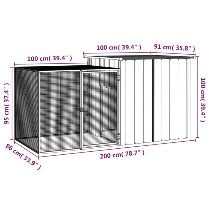 Chicken Cage Anthracite 200x91x100 Cm Galvanised Steel