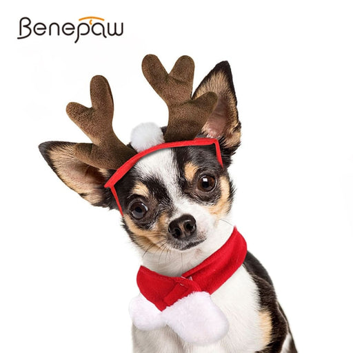 Christmas Scarf And Elk Antler Reindeer Hat Headwear Pet