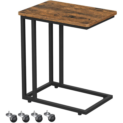 Coffee Table With Steel Frame And Castors Rustic Brown Black