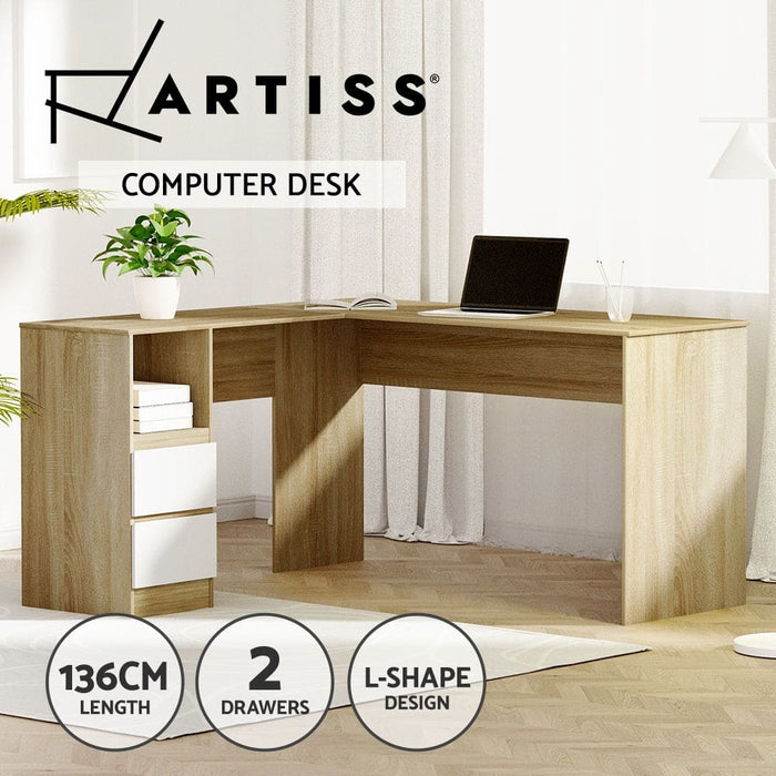 Corner Computer Desk Office Study Desks Table Drawers L