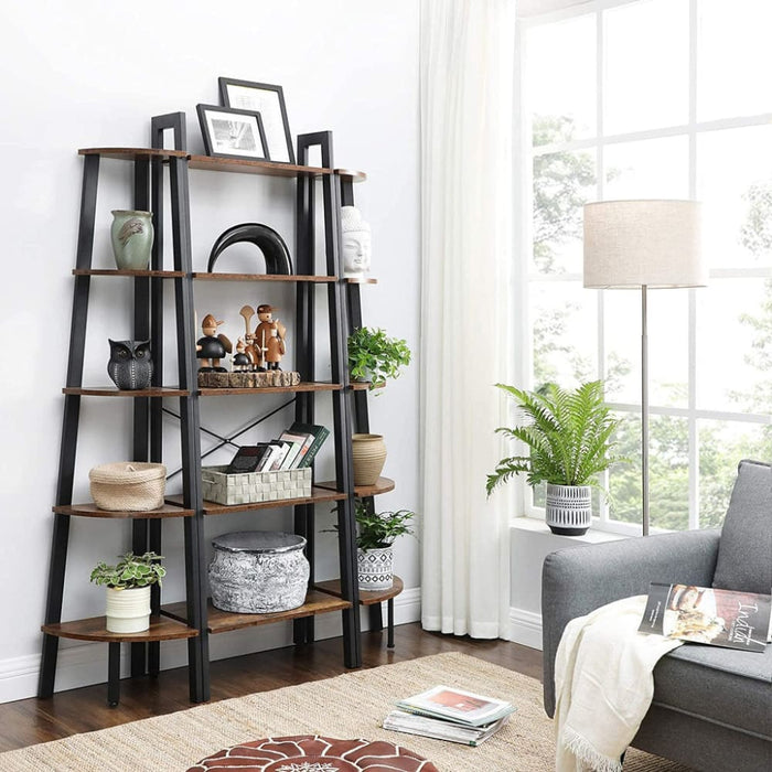 Corner Shelf 5 Tier Industrial Ladder Bookcase Storage Rack