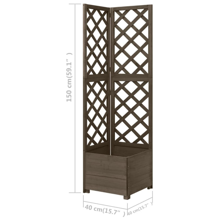 Corner Trellis Planter Grey 40x40x150 Cm Solid Fir Wood