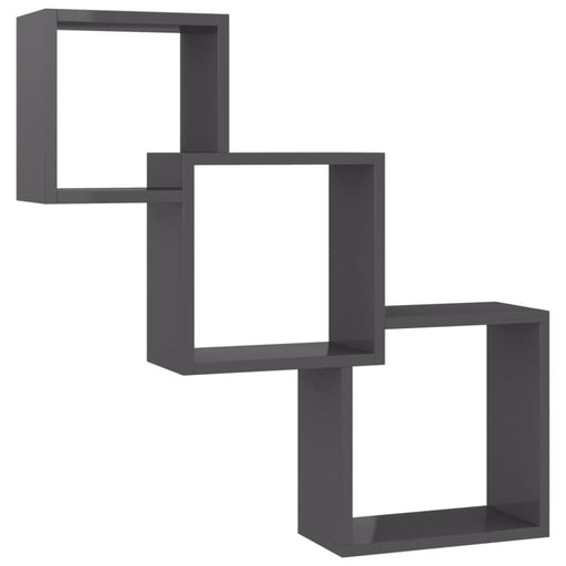 Cube Wall Shelves Glossy Look Grey Chipboard Nbbxin