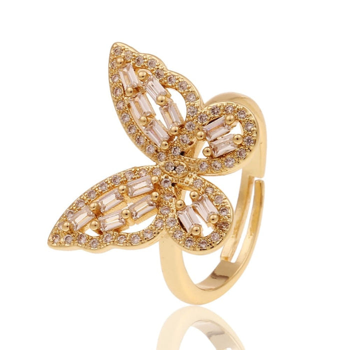 Dazzling Gold Colour Butterfly Cuff Finger Ring Shiny