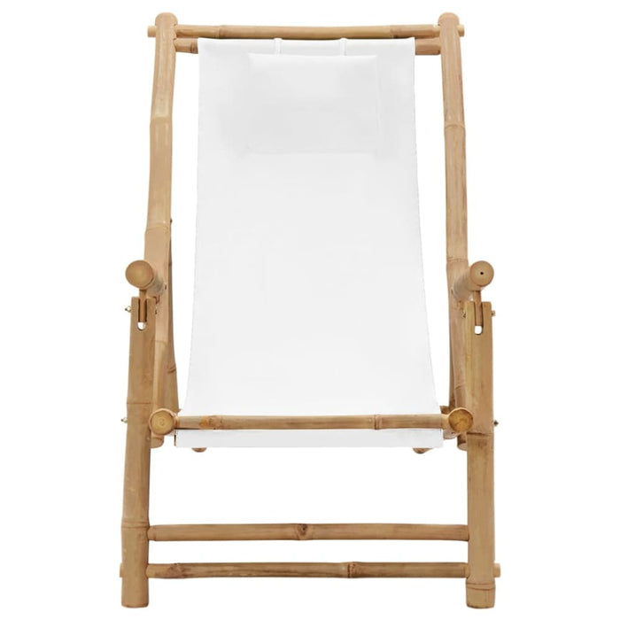 Deck Chair Bamboo and Canvas Cream White Tonpka
