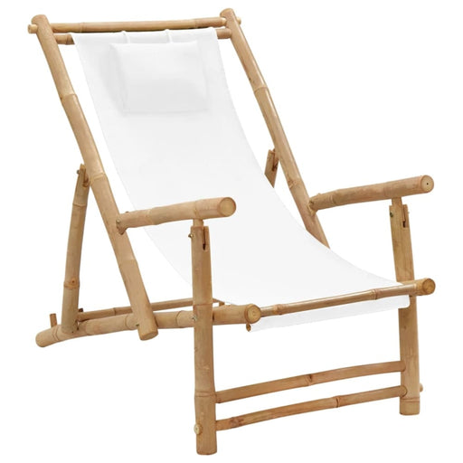 Deck Chair Bamboo and Canvas Cream White Tonpka