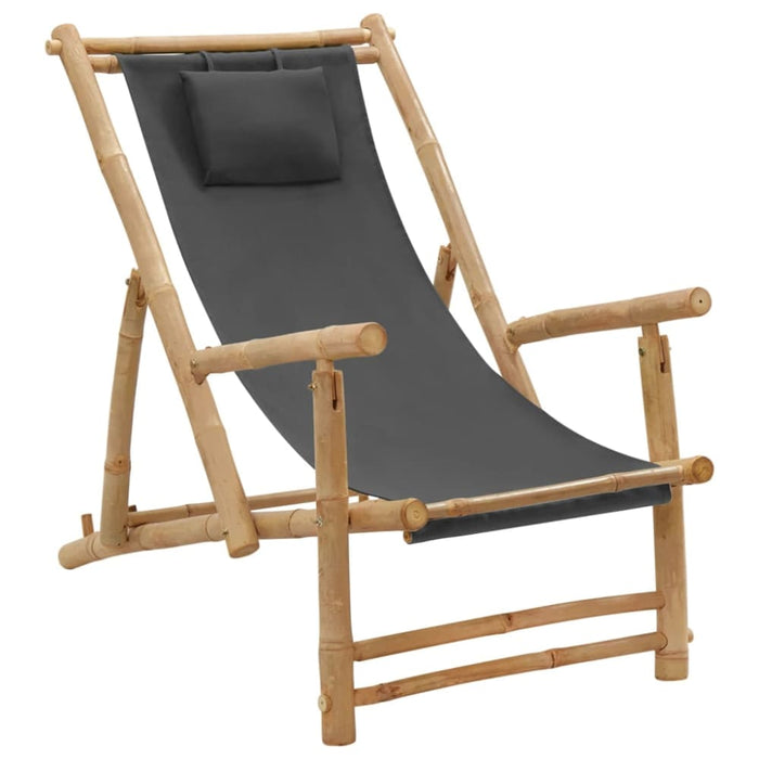 Deck Chair Bamboo and Canvas Dark Grey Tonpkp
